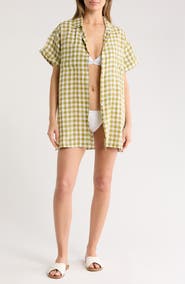 Vitamin A® Playa Pocket Linen Cover-Up Button-Up Shirt