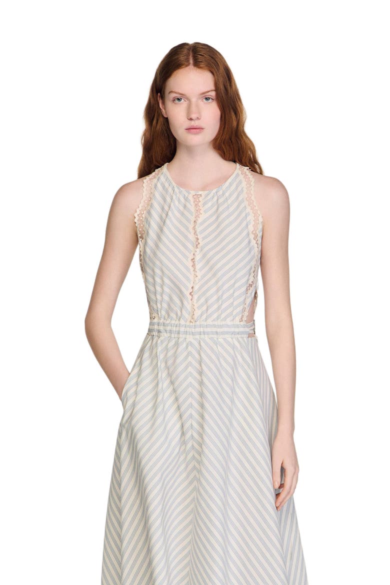 Striped cotton midi dress, Alternate, color, Ecru / bleu
