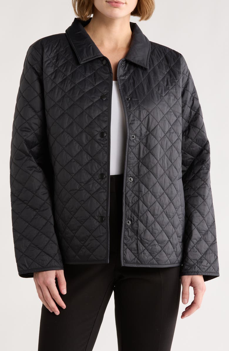 Eileen Fisher Classic Collar Diamond Quilted Jacket, Main, color, Black