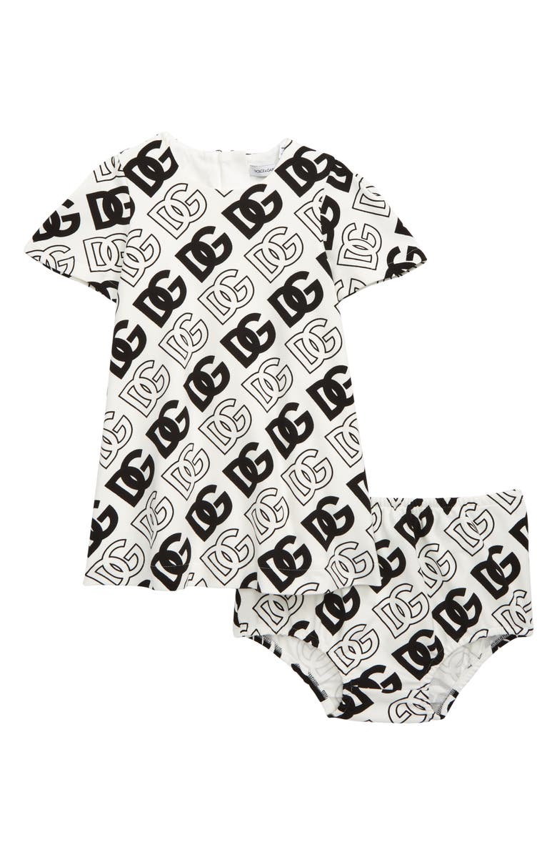 Dolce&Gabbana Logo Print Cotton Dress & Bloomers Set, Main, color,