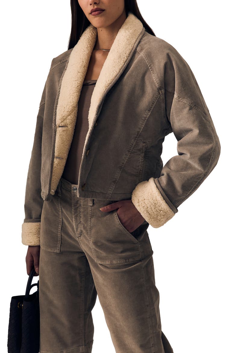 Eden Faux Shearling Trim Corduroy Jacket, Alternate, color, SOFT TAUPE
