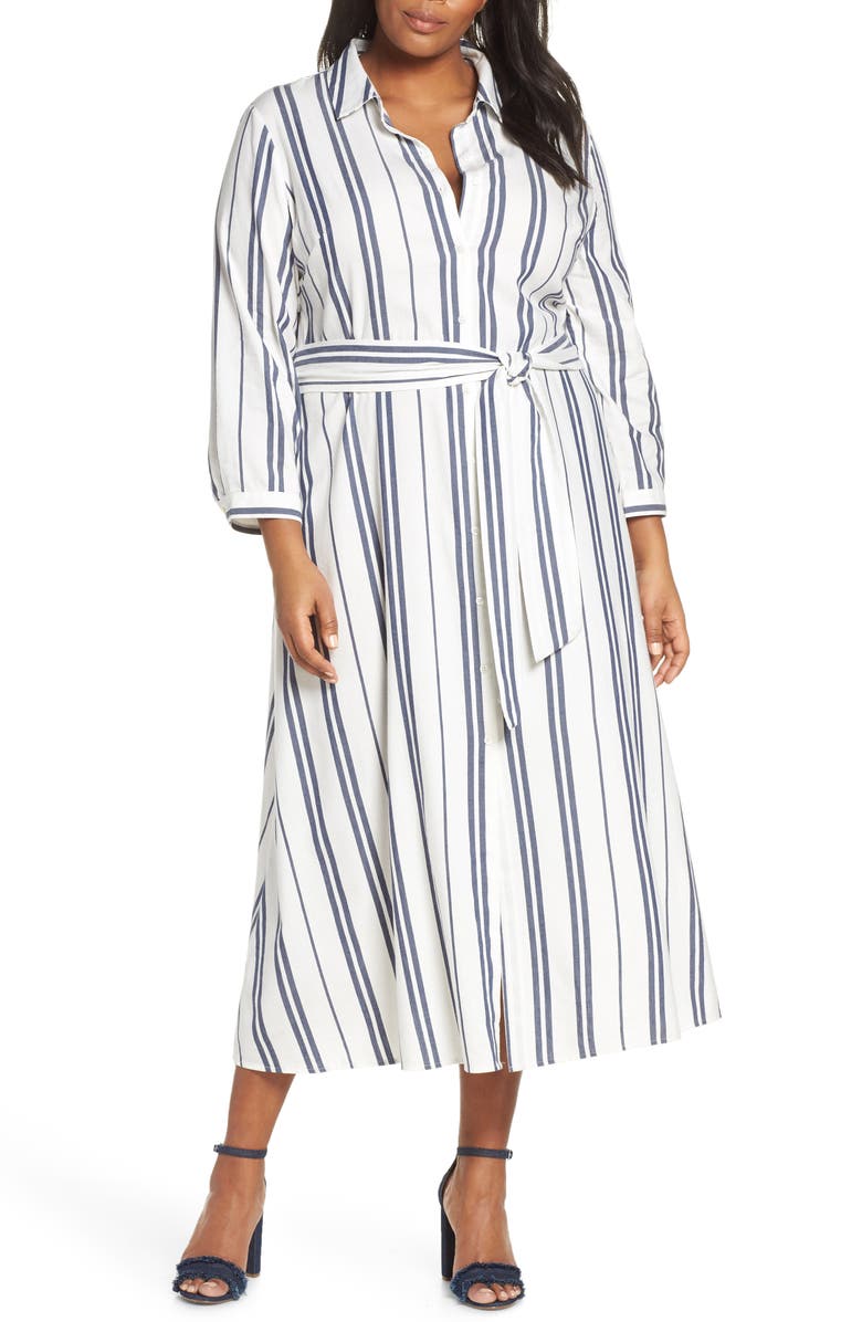 Vince Camuto Valiant Stripe Midi Shirtdress, Main, color,