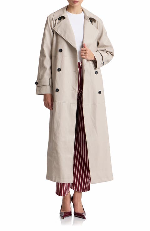 Oversize Raglan Faux Leather Trench Coat