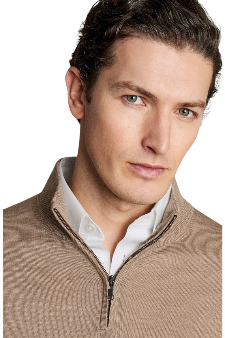 Merino Zip Neck Long Sleeve Sweater, Alternate, color, Camel