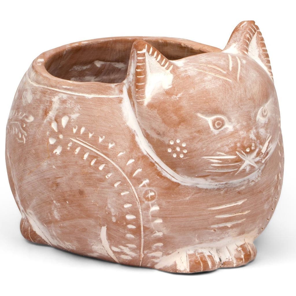 Ten Thousand Villages Crouching Cat Planter In Neutral