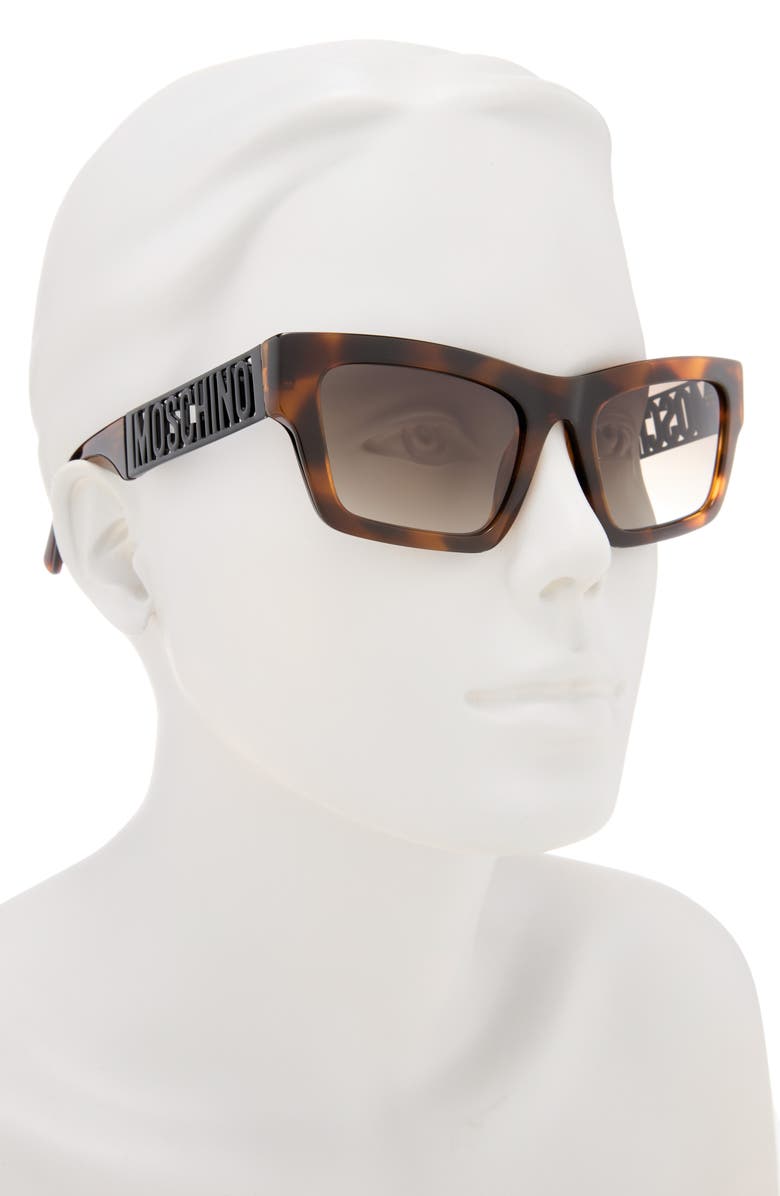 Moschino 53mm Rectangular Sunglasses, Alternate, color, Havana