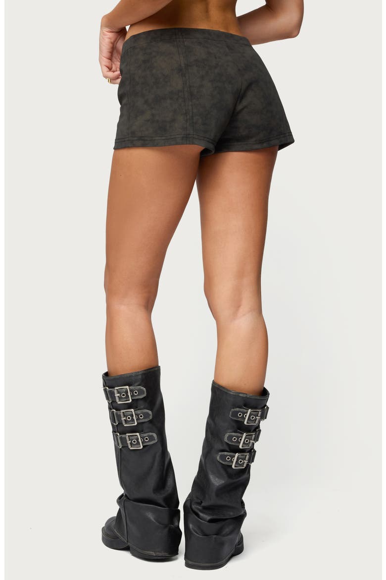 Taia Distressed Faux Leather Shorts, Alternate, color, DARK-BROWN