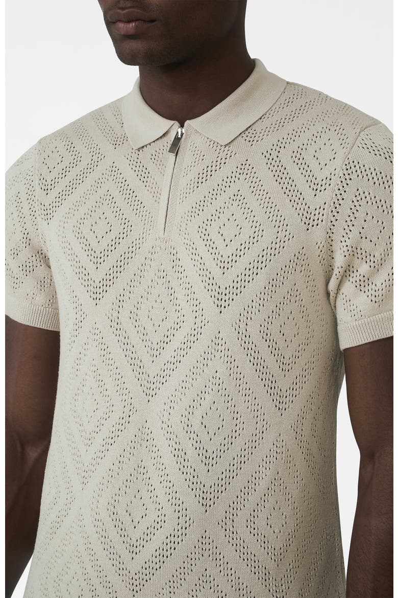 Chalbi Slim Fit Knit Pointelle Zip Polo, Alternate, color, Light Beige