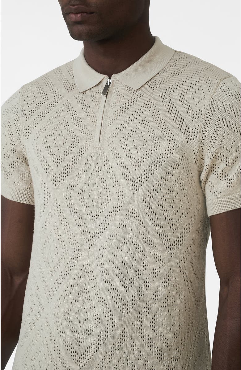 MAUVAIS Chalbi Slim Fit Knit Pointelle Zip Polo, Alternate, color, Light Beige