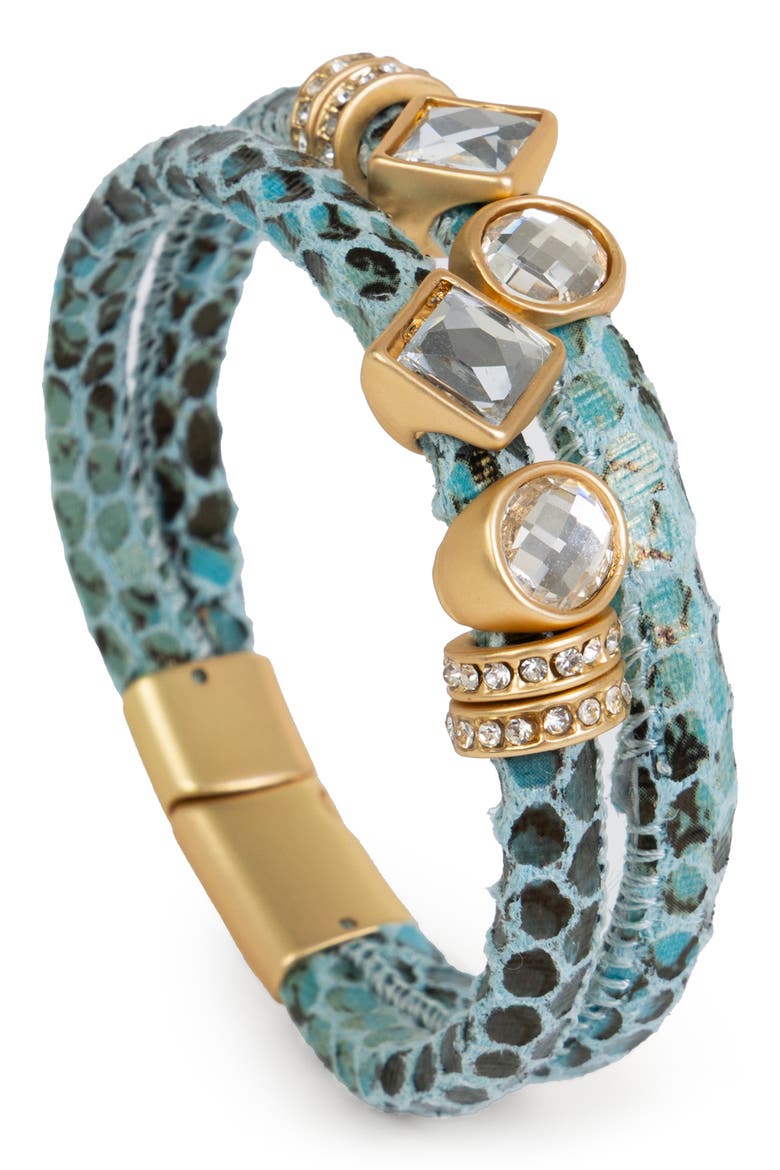 Crystal Faux Leather Bracelet, Main, color, LIGHT BLUE