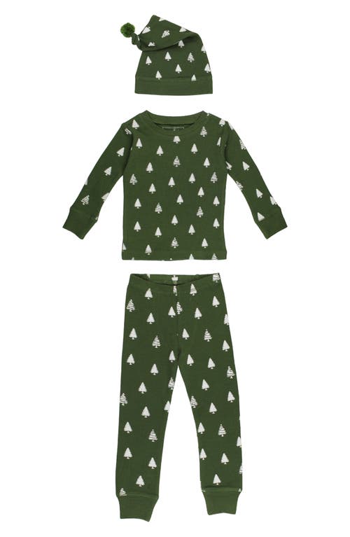 L'ovedbaby Holiday Print Fitted Two-piece Organic Cotton Pajamas & Hat Set In Green