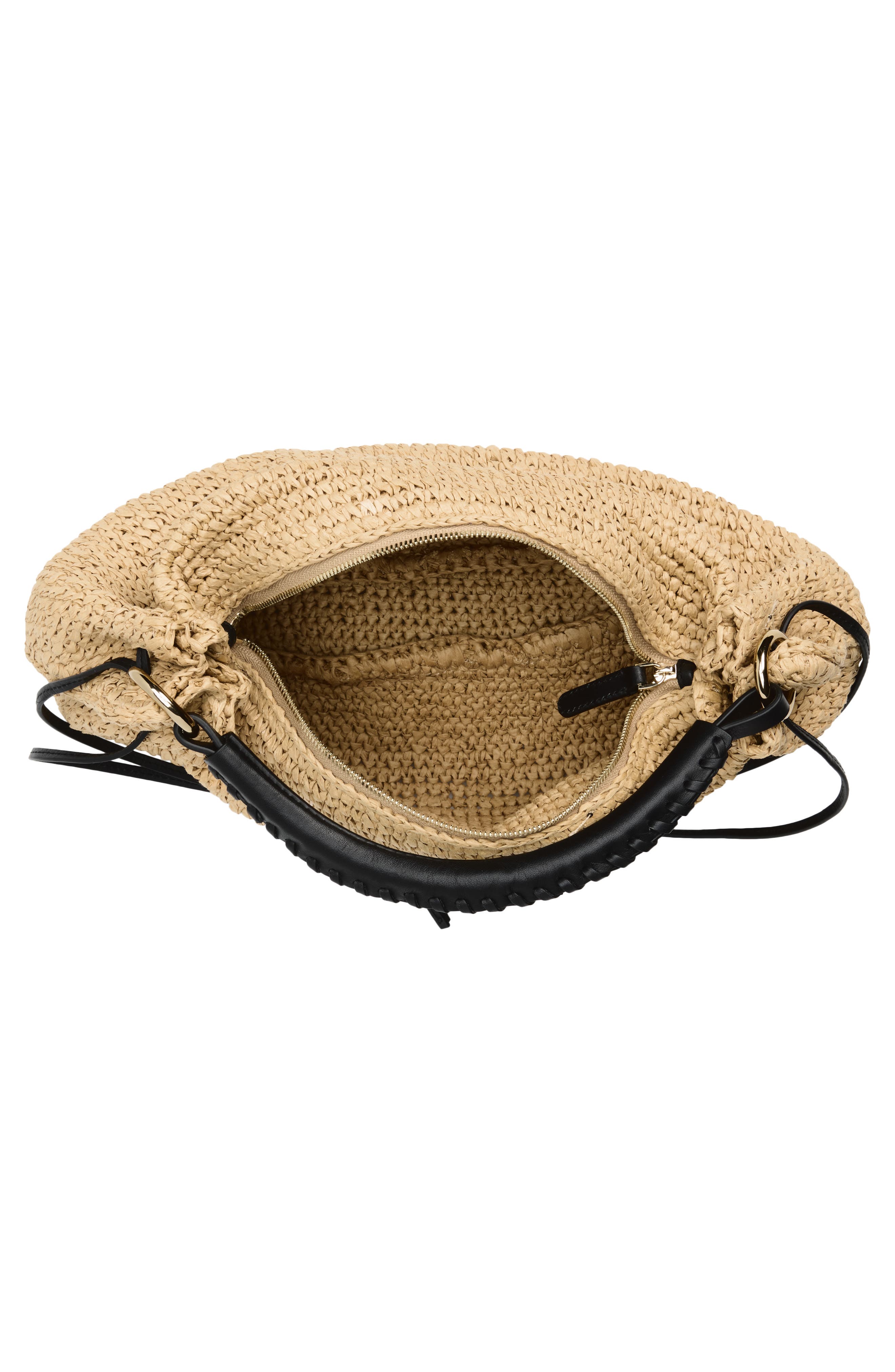 Madewell The Camren Gathered Shoulder Bag in Raffia, Alternate, color, True Black Multi