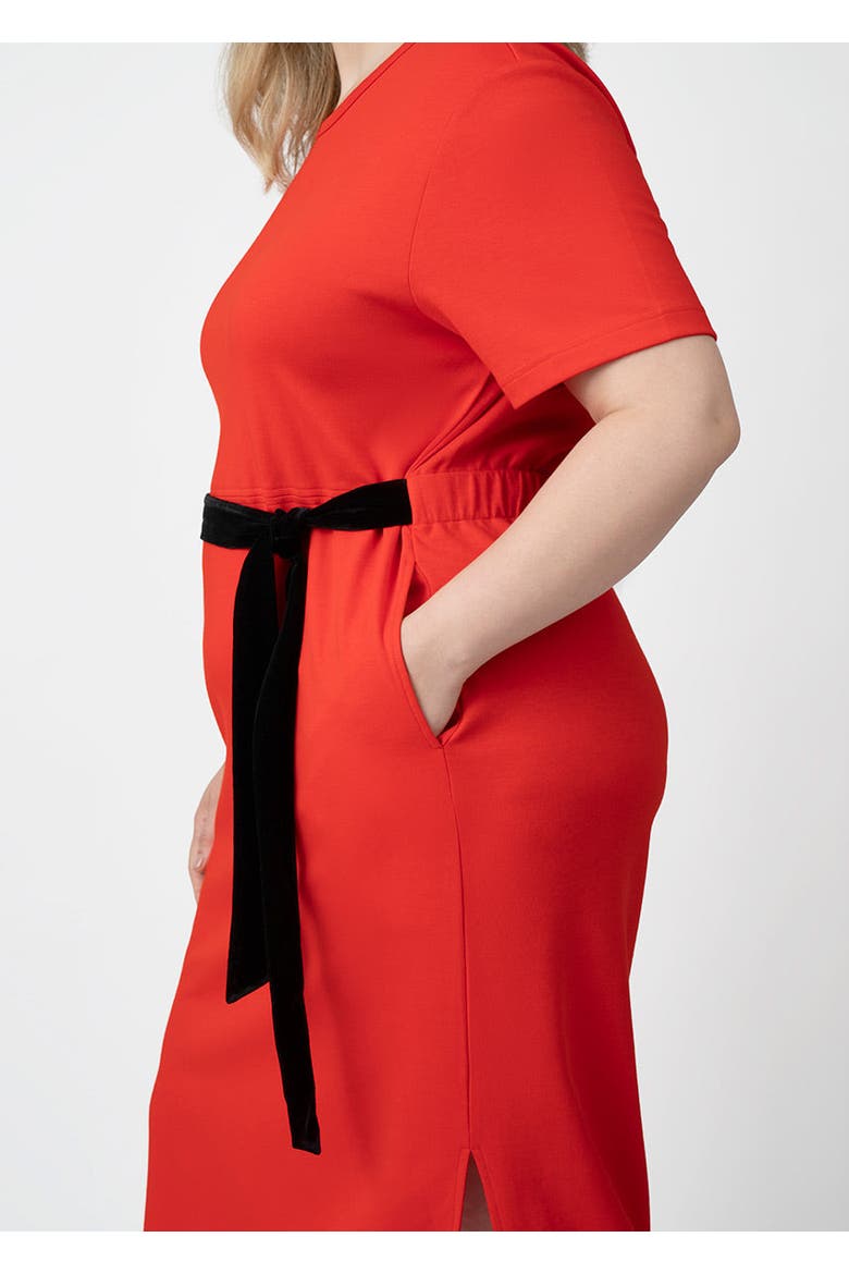 CoolROSE Luxe Midi Plus Size Dress with Velvet Tie, Alternate, color, Poppy