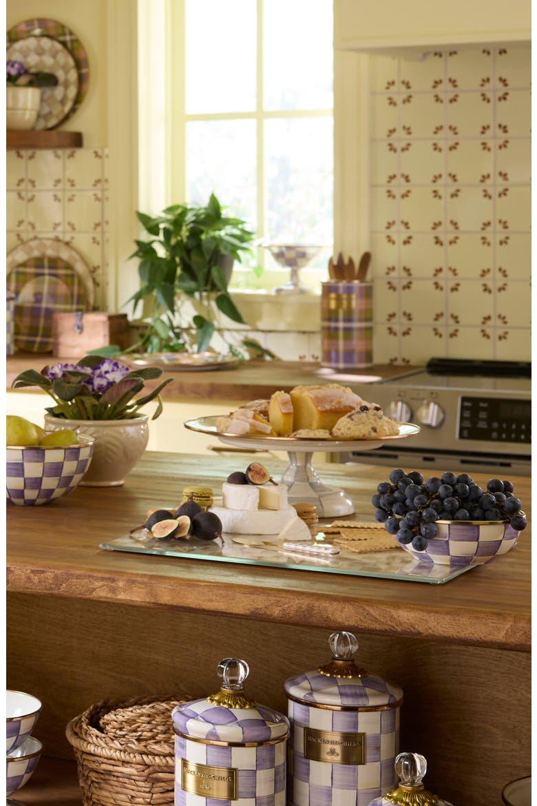 Violet Check Large Pedestal Platter, Alternate, color, VIOLET