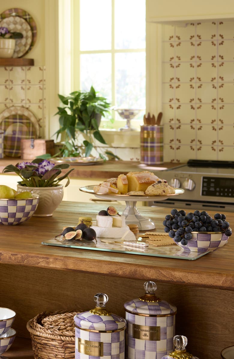MACKENZIE CHILDS Violet Check Large Pedestal Platter, Alternate, color, Violet