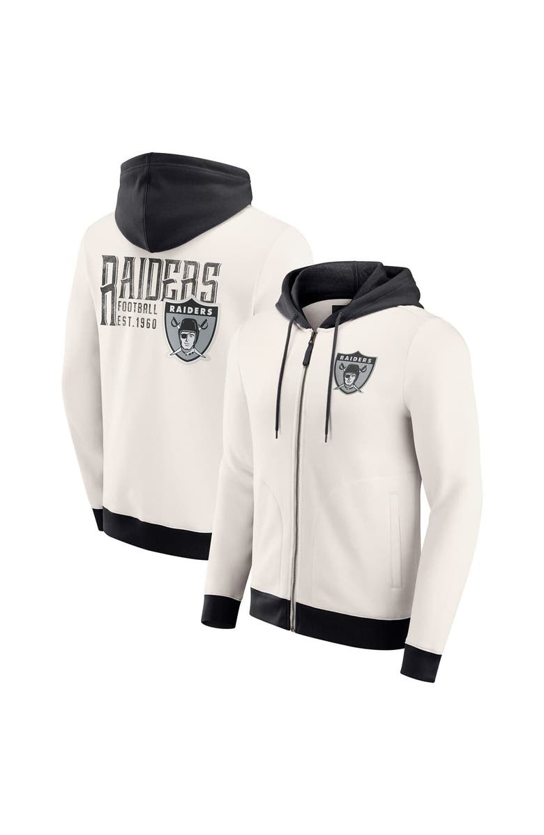 Darius Rucker Collection by Fanatics Men's Darius Rucker Collection by Fanatics Cream Las Vegas Raiders Distressed Graphics Full-Zip Hoodie, Main, color,