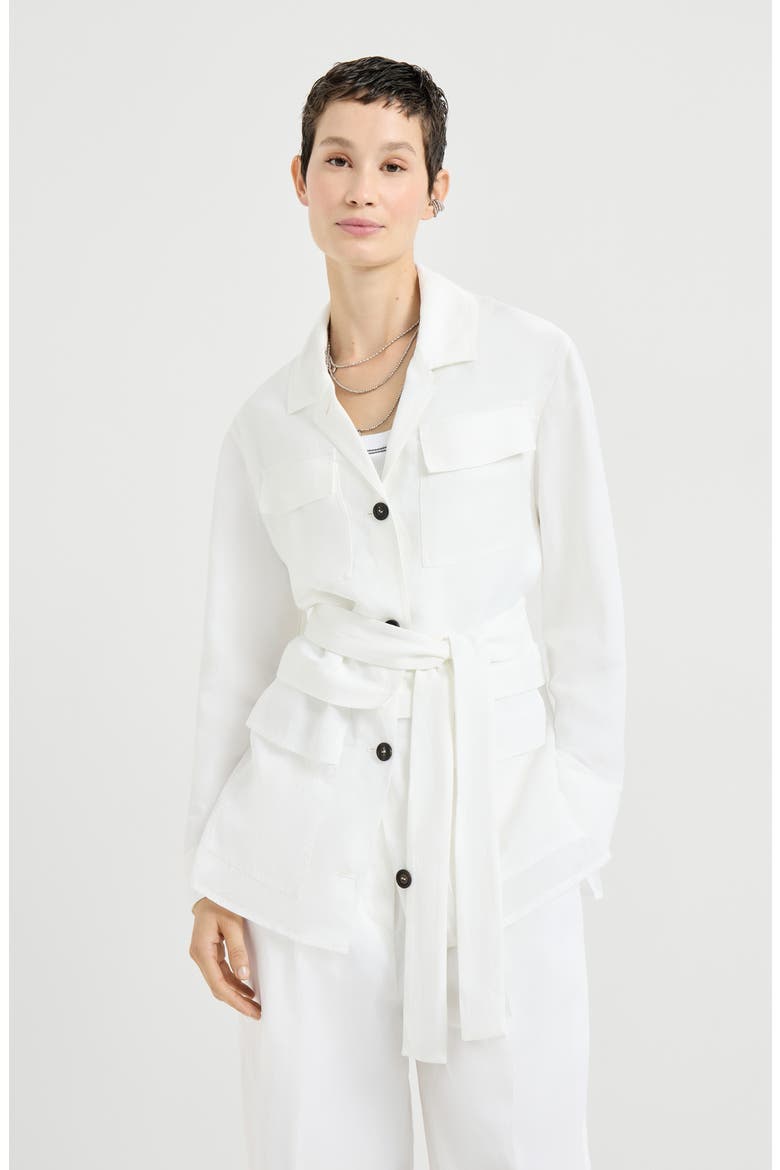 Twill safari jacket with monili, Main, color, White