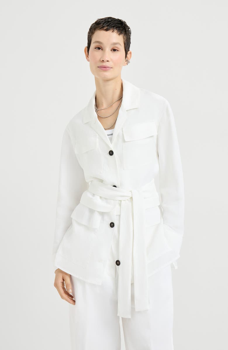 Brunello Cucinelli Twill safari jacket with monili, Main, color, White
