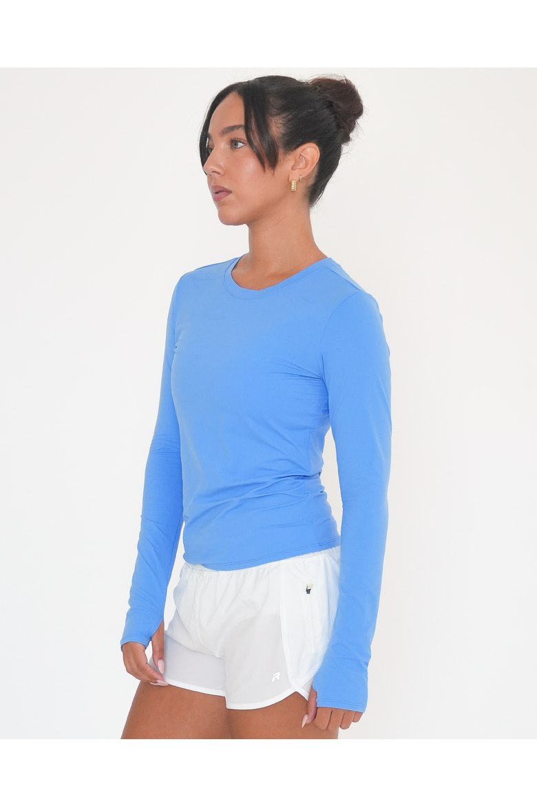 Raya Mid Length Compression Nylon Long Sleeve Top, Alternate, color, Coastal Blue