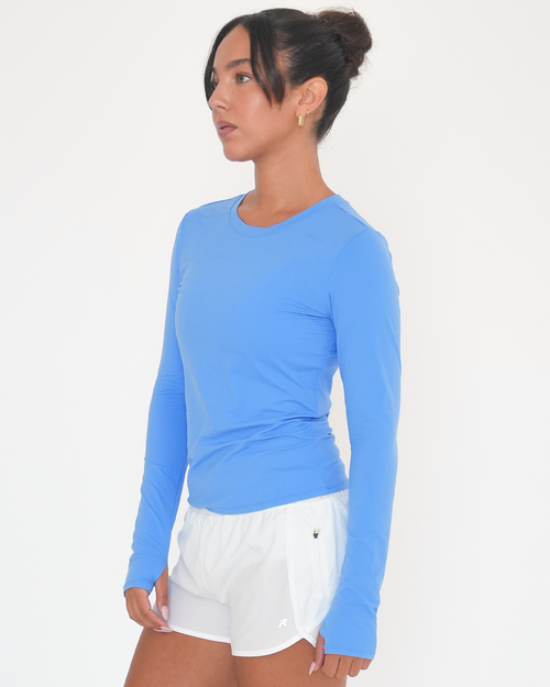 Rebody Active Raya Mid Length Compression Nylon Long Sleeve Top In Blue
