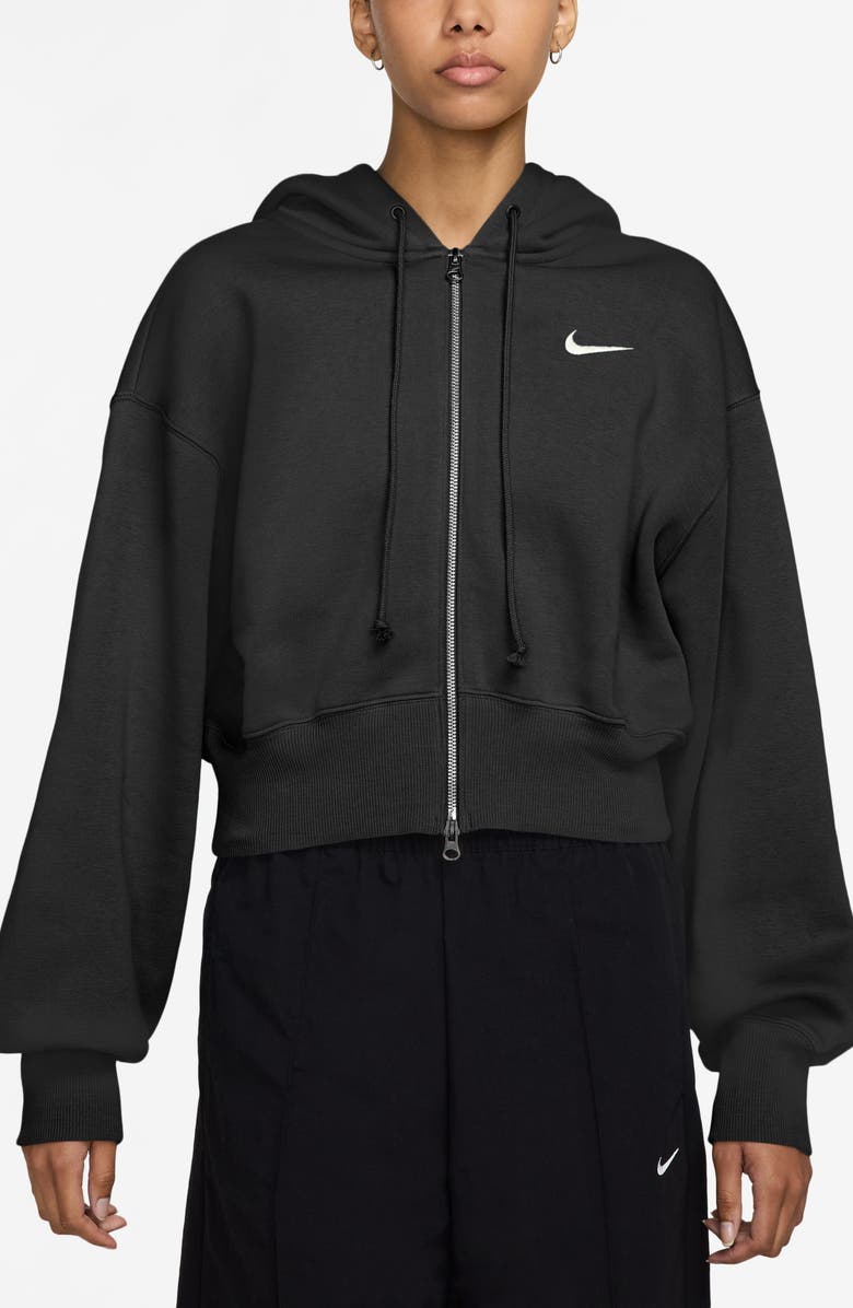 Nike Sportswear Phoenix Fleece Crop Hoodie, Main, color, Black/ Sail