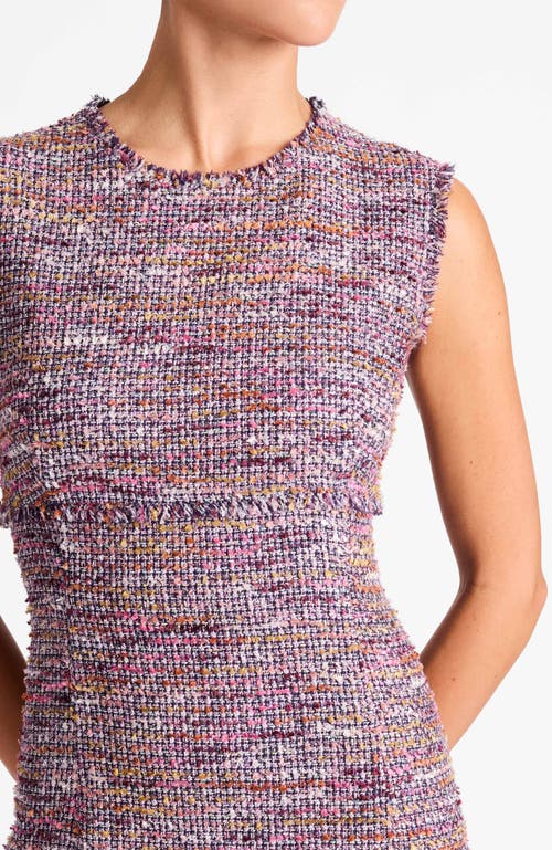 Santorelli Andi Sleeveless Tweed Midi Sheath Dress With Flared Skirt Panel In Purple