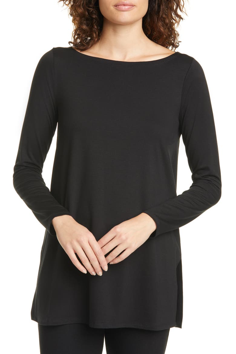 Bateau Neck Tunic, Alternate, color, BLACK