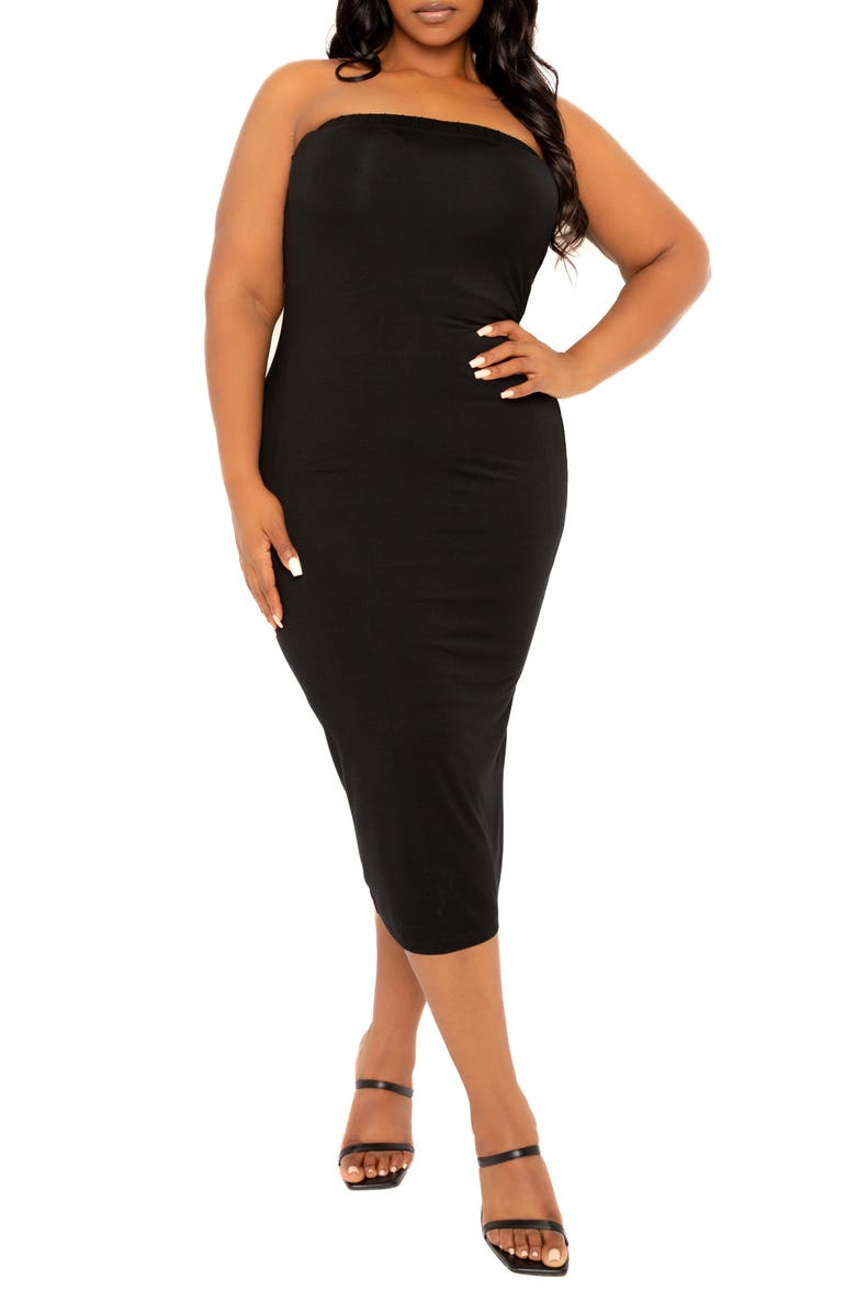 BUXOM COUTURE Tube Midi Dress, Alternate, color, Black