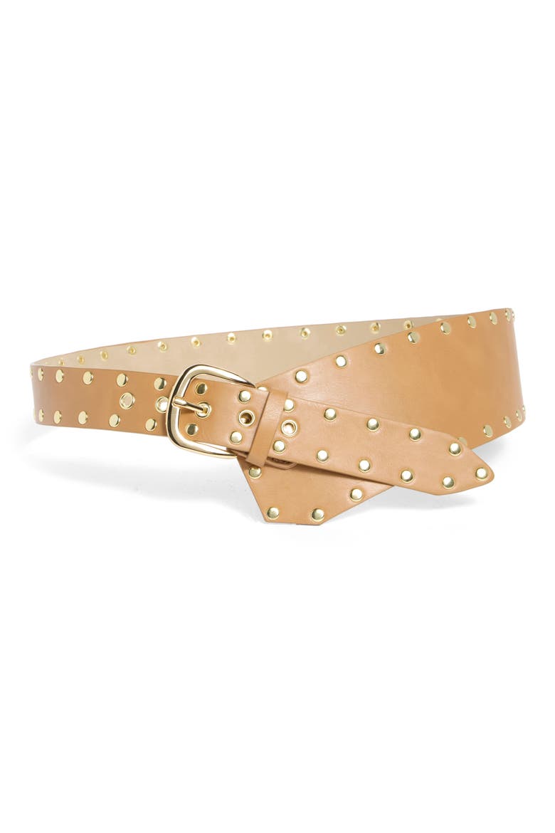 Studded Tapered Belt, Main, color, TOBACCO