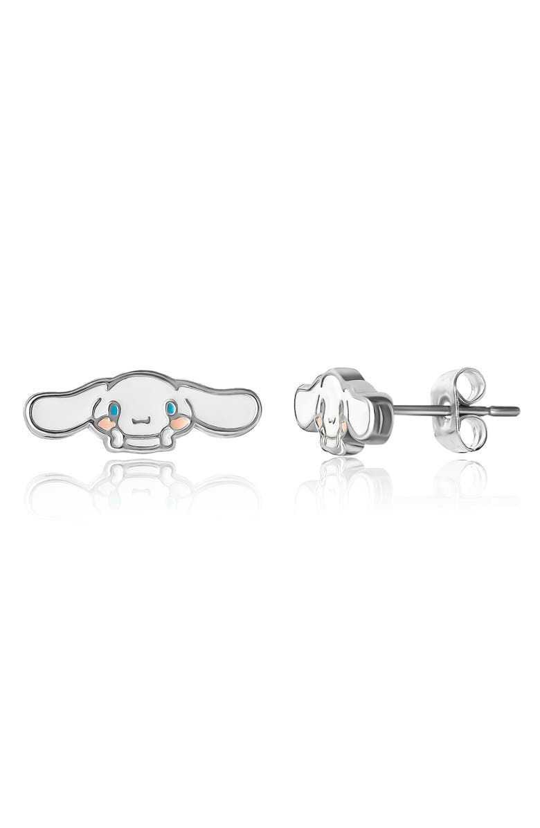 Hello Kitty Silver Flash-Plated and Enamel Stud Cinnamoroll Earrings, Main, color, Silver