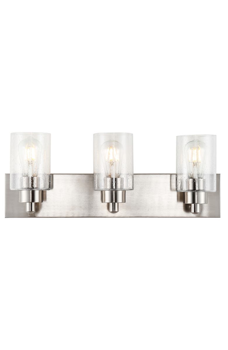JONATHAN Y Irving 3-Light Seeded Glass/Iron Modern Contemporary LED Vanity Light, Main, color, Nickel With Clear Shade
