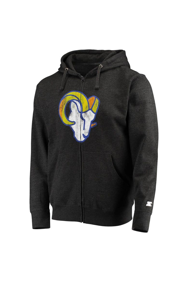 Men's Starter Charcoal Los Angeles Rams Throwback Logo Full-Zip Hoodie, Alternate, color, Charcoal