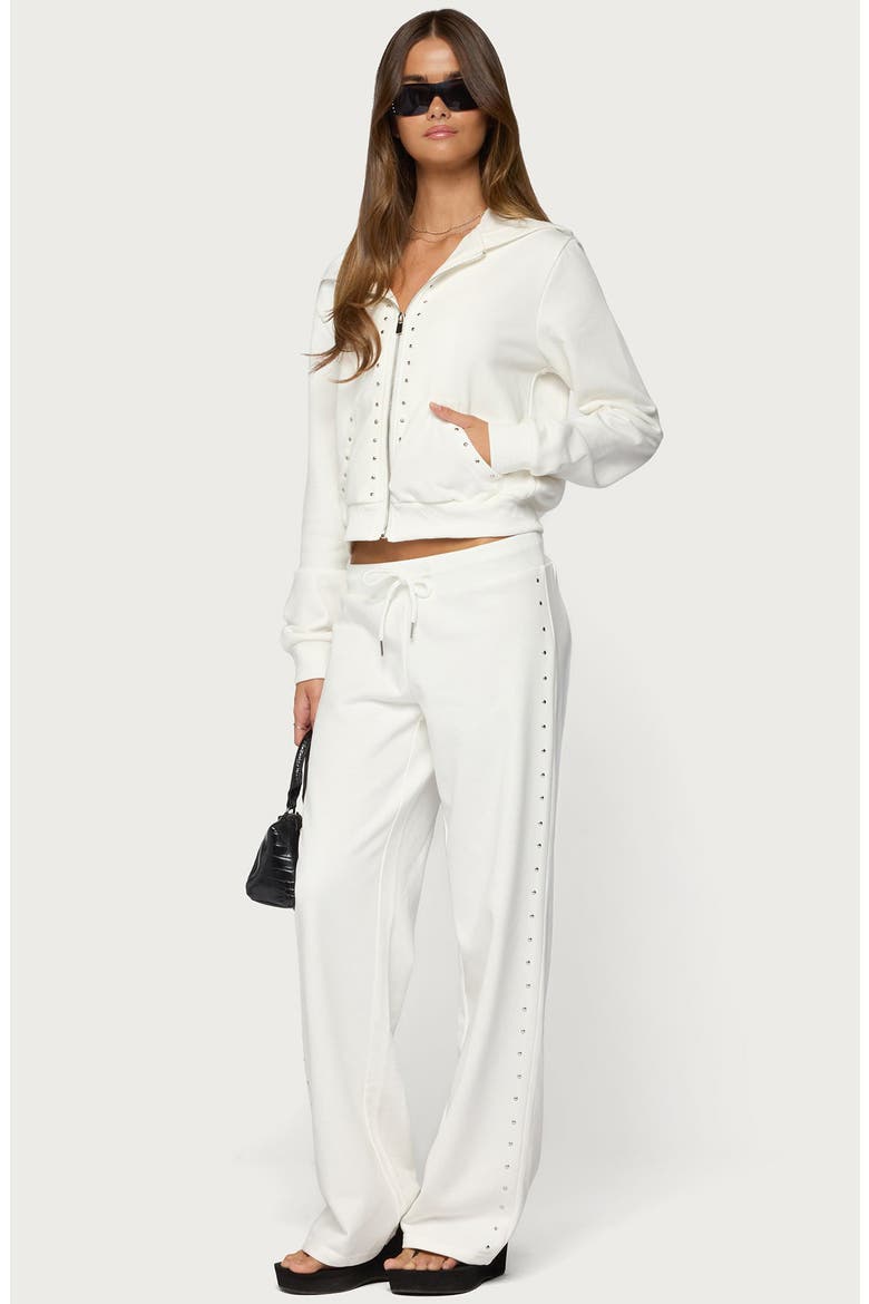 Enid Studded Zip-Up Hoodie, Alternate, color, WHITE