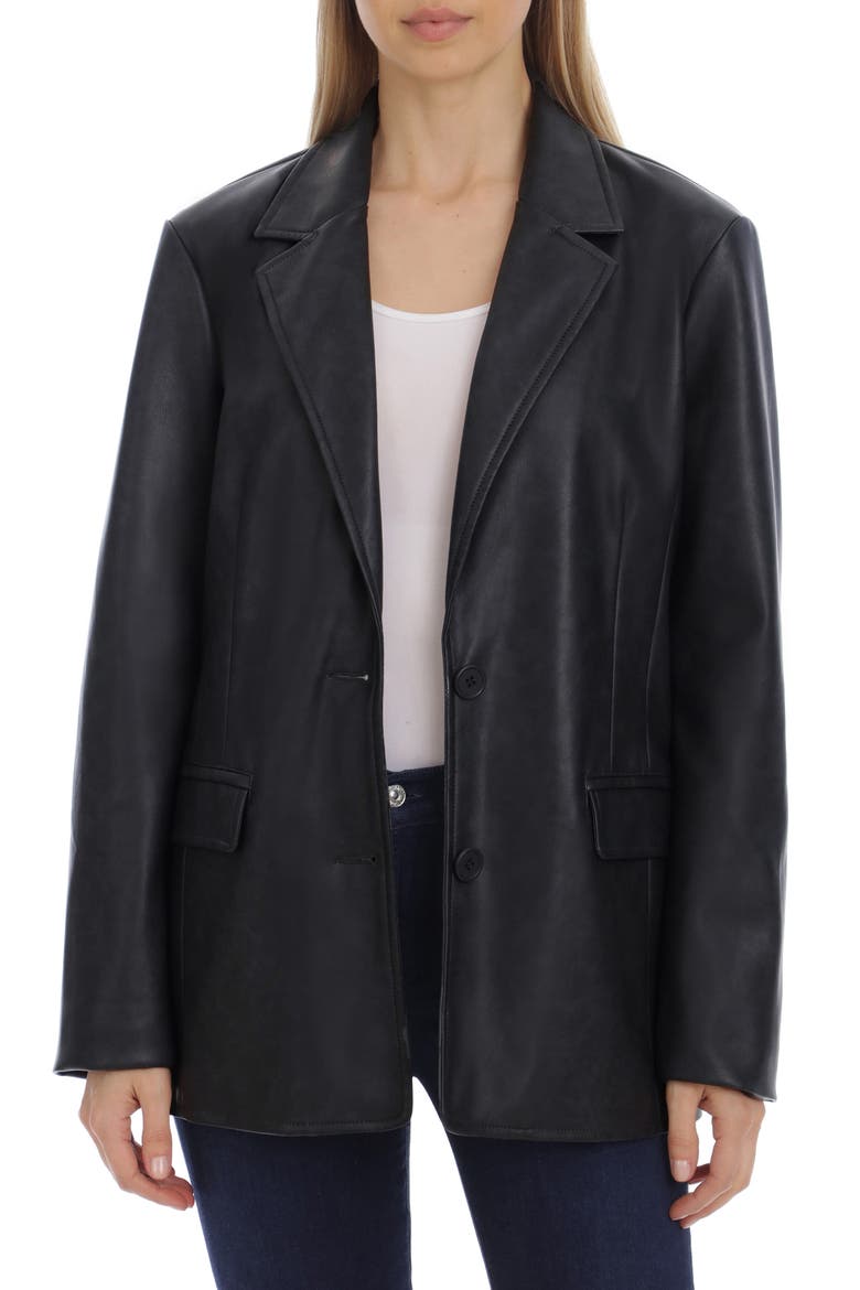Washed Faux Leather Blazer, Main, color, BLACK