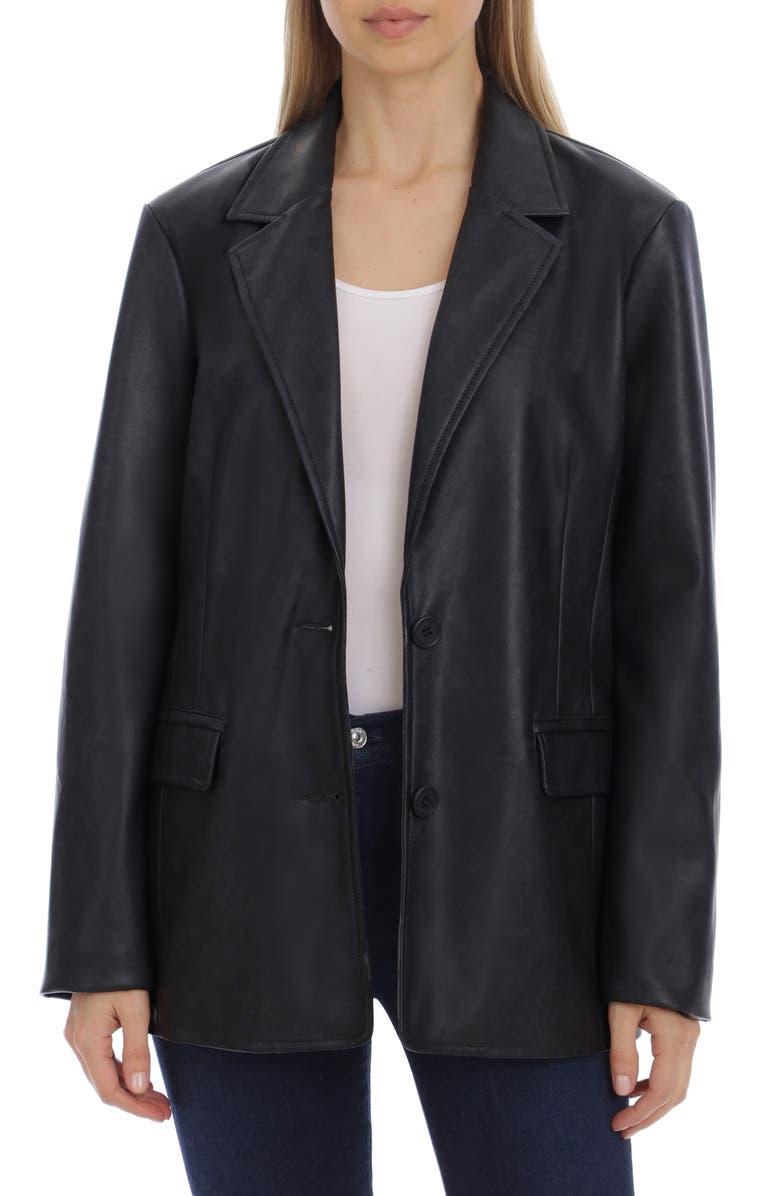 Avec Les Filles Washed Faux Leather Blazer, Main, color, 