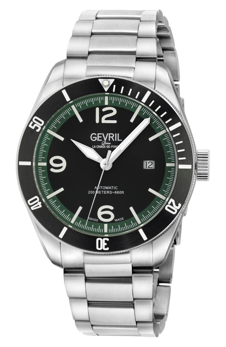 GEVRIL Yorkville Swiss Automatic Bracelet Watch, 43mm, Main, color, Silver