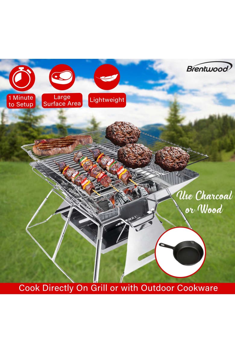 14 x 14" Stainless Steel Folding Charcoal BBQ Grill, Alternate, color, Silver