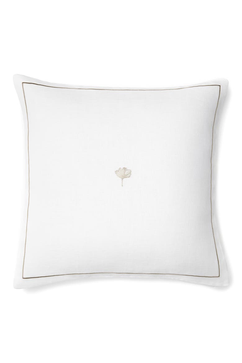 Ginkgo Embroidered Linen Accent Pillow, Main, color, WHITE/ ASH