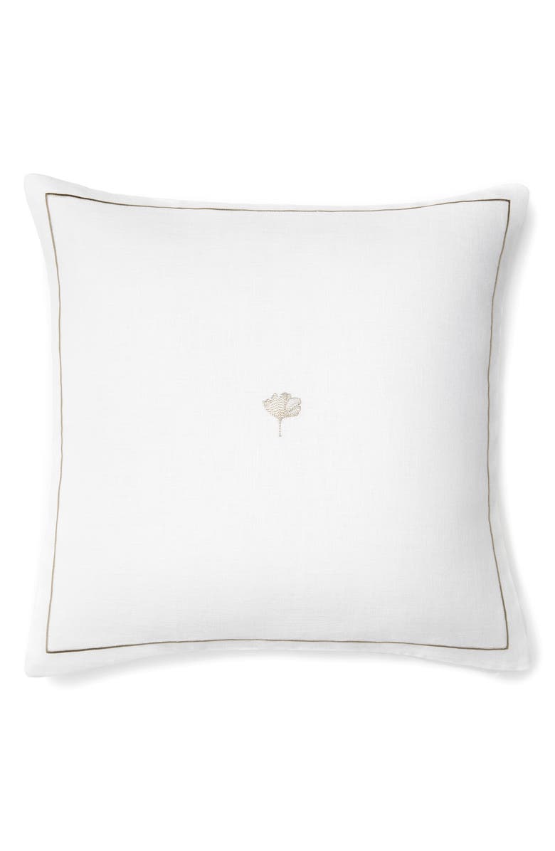 SFERRA Ginkgo Embroidered Linen Accent Pillow, Main, color, White/ Ash