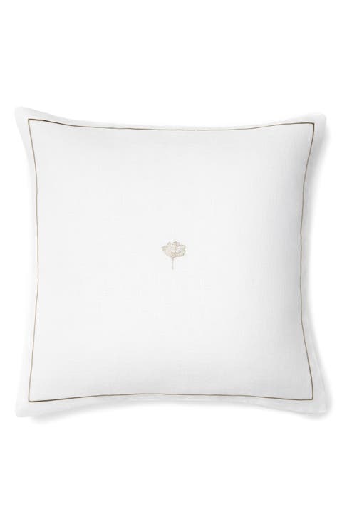 Ginkgo Embroidered Linen Accent Pillow