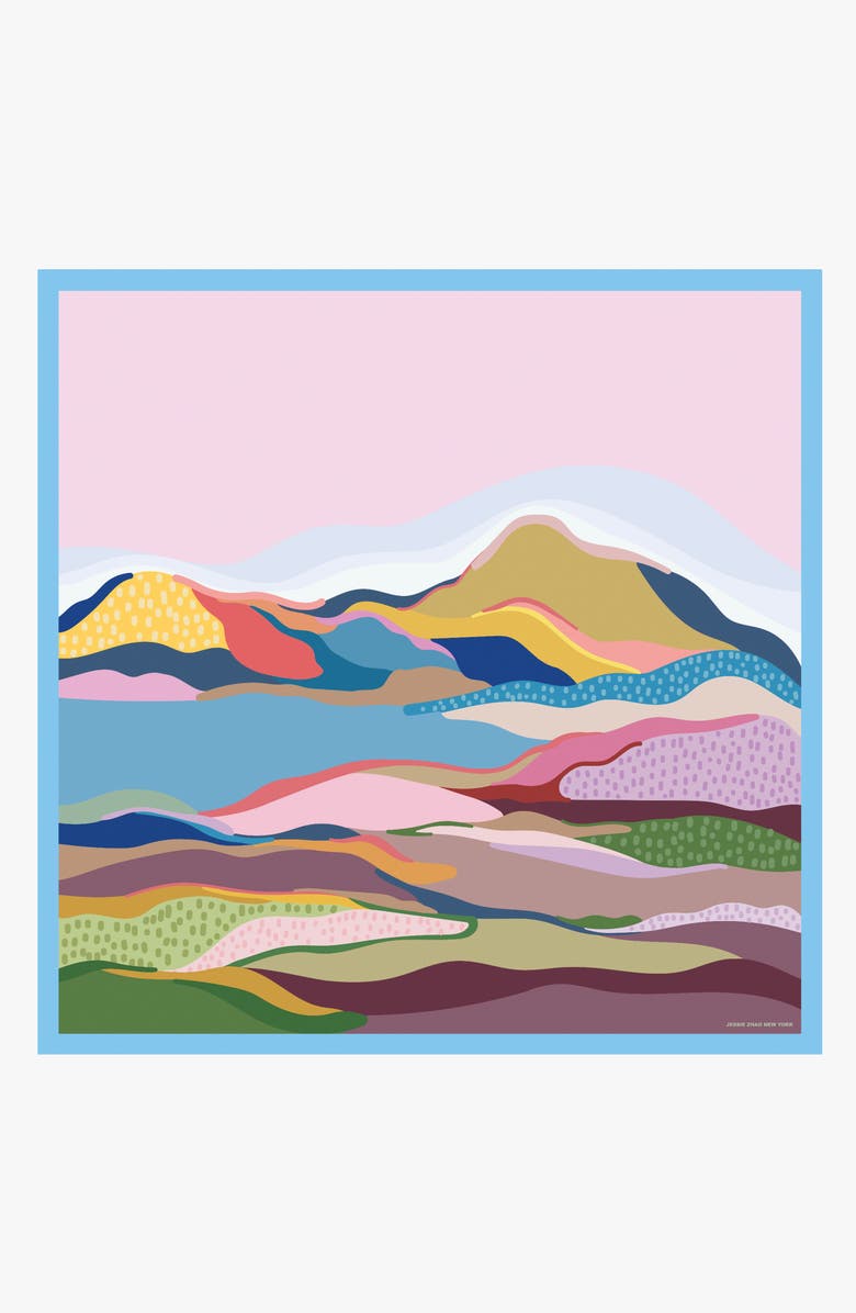 Jessie Zhao New York Double Sided Silk Scarf Of Ocean Breeze, Alternate, color, Blue