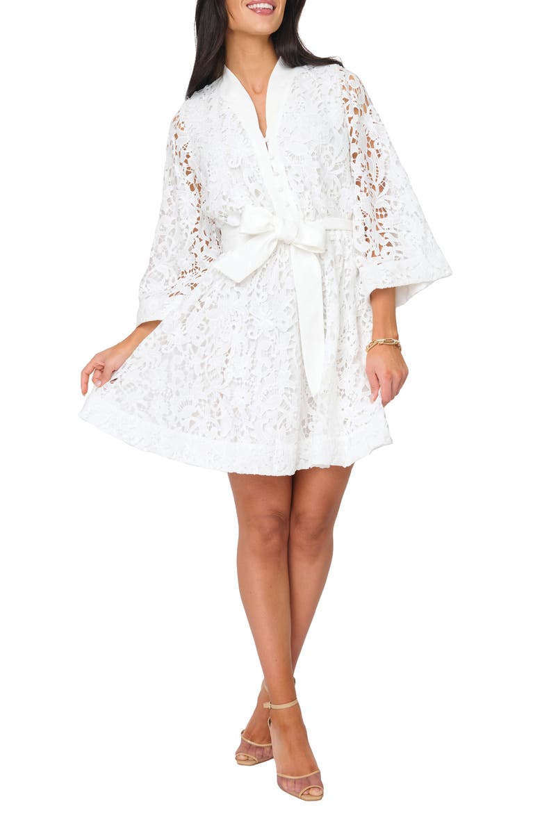 Lovely In Lace Tie Belt Dress, Main, color, WHITE LACE