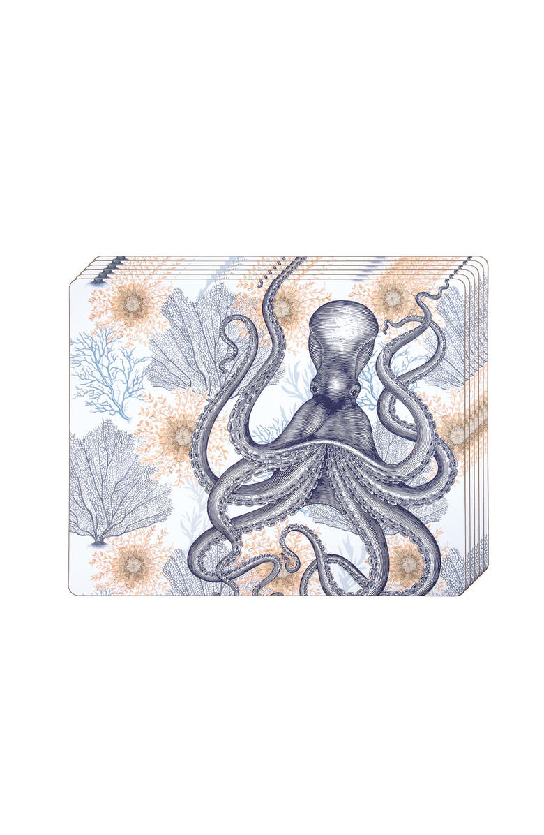 C&F Home Ochre Octopus Hardboard Placemats, Set of 6, Alternate, color, Blue