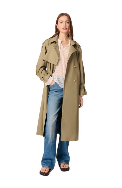Maje Removable Collar Stud Trench Coat In Khaki