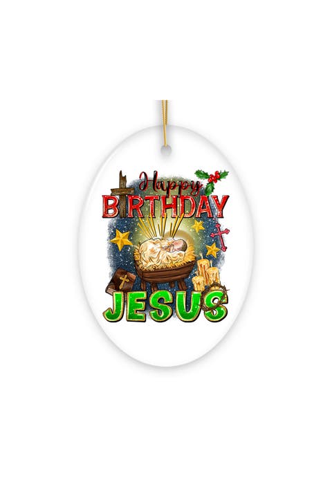 Happy Birthday Jesus Nativity Ceramic Ornament
