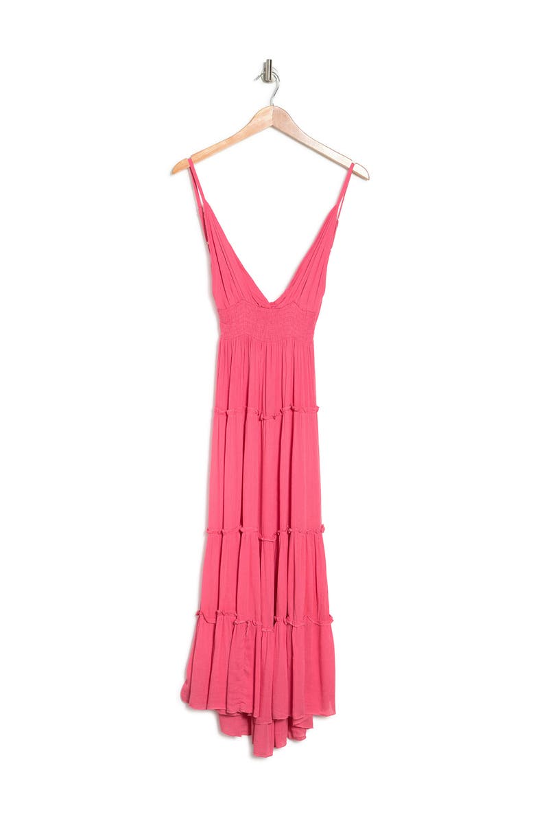BOHO ME Tie Back Tiered Cover-Up Maxi Dress, Alternate, color, Watermelon