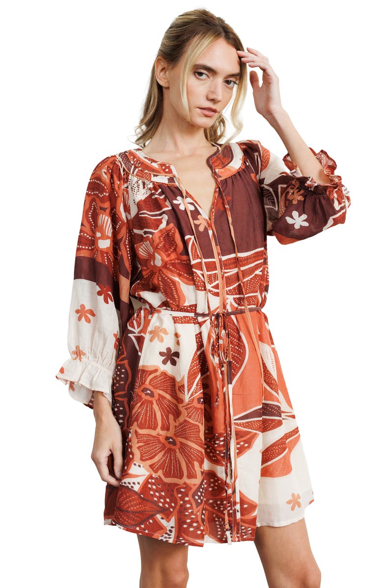 CIEBON Christy Floral Minidress, Alternate, color, Brown Multi