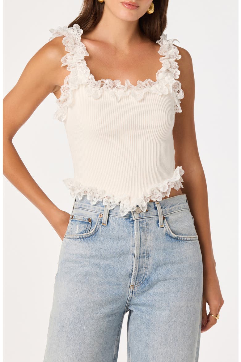 Amity Ruffle Lace Rib Tank, Main, color, OFF WHITE