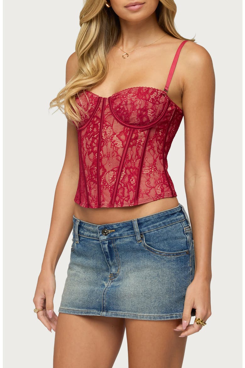 Saffire Crop Lace Corset Top, Alternate, color, BURGUNDY