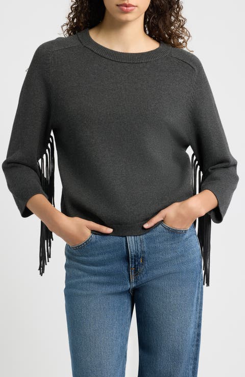 Fringe Sleeve Crewneck Sweater